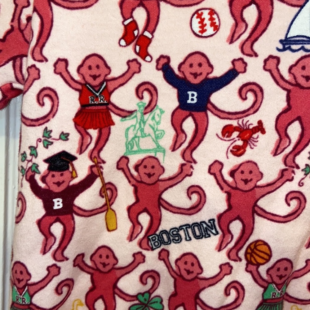 New ROLLER RABBIT PINK BOSTON MONKEYS POLO PAJAMAS TOP SZ MED PREPPY COTTON PJ - Picture 15 of 16